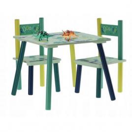Set mobilier copii, model dinozaur, albastru si verde, lemn + mdf, 50x50x42 cm, chomik