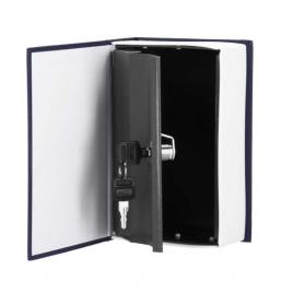 Seif, caseta valori, cutie metalica cu cheie, portabila, tip carte, albastru, 11.5x5.5x18 cm, springos