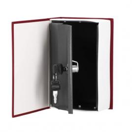Seif, caseta valori, cutie metalica cu cheie, portabila, tip carte, visiniu, 11.5x5.5x18 cm, springos