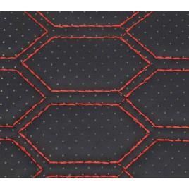 Material piele eco negru cu gaurele model hexagon / cusatura rosie
