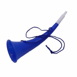 Goarna curbata, vuvuzela, tip corn, pentru petreceri, evenimmente, albastra, varf alb, 27 cm