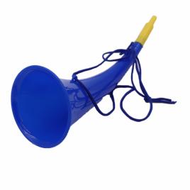 Goarna curbata, vuvuzela, tip corn, pentru petreceri, evenimmente, albastra, varf galben, 27 cm