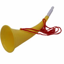 Goarna curbata, vuvuzela, tip corn, pentru petreceri, evenimmente, galbena, varf alb, 27 cm