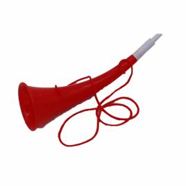 Goarna curbata, vuvuzela, tip corn, pentru petreceri, evenimmente, rosie, varf alb, 27 cm