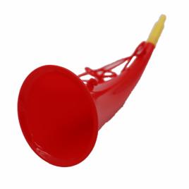 Goarna curbata, vuvuzela, tip corn, pentru petreceri, evenimmente, rosie, varf galben, 27 cm