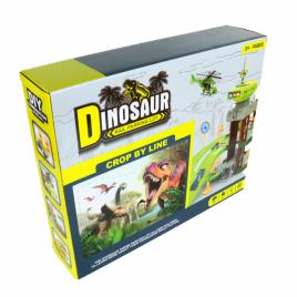 Jucarie dinozaur, model feroviar, 51 piese, pista, 25 cm, multicolor