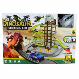 Jucarie dinozaur loc de parcare, 3 etaje, pista, 40 cm, multicolor