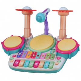Set muzical toba si pian pentru copii, microfon, sunete, 43 cm, multicolor