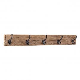 Cuier de perete din lemn maro cu 5 agatatori din fier negru patinat rafter 94 cm x 14 cm x 13 cm