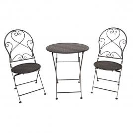 Set 2 scaune pliabile si 1 masa din fier negru Ø 60 cm x 70 h