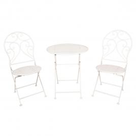Set 2 scaune pliabile si 1 masa din metal alb Ø 60 cm x 70 h