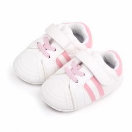 Adidasi albi cu dungi roz pentru bebelusi (marime disponibila: 3-6 luni