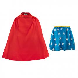 Costum wonder woman pentru copii ideallstore®, themyscira princess, fusta si pelerina, poliester, 7-10 ani, albastru