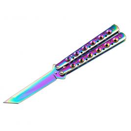 Briceag fluture de antrenament ideallstore®, rainbow siege, otel inoxidabil, 22.5 cm, multicolor