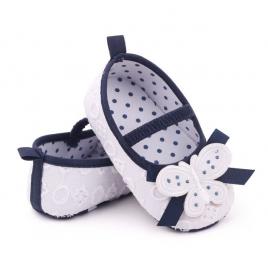 Pantofiori albi cu bleumarine - butterfly (marime disponibila: 3-6 luni