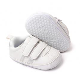 Adidasi albi cu dungi laterale argintii (marime disponibila: 3-6 luni (marimea