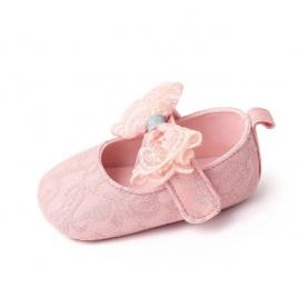 Pantofiori roz cu fundita din dantela (marime disponibila: 6-9 luni (marimea 19