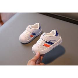 Adidasi albi cu dungi laterale albastre si portocalii (marime disponibila: