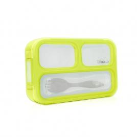 Cutie pentru pranz, bento, cu furculita, cu trei compartimente, bpa free, bbluv, lime