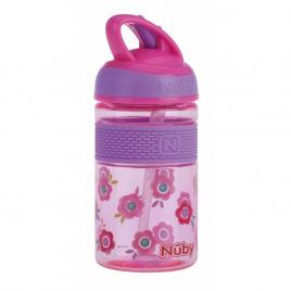 Nuby - cana 2 in 1, cu pai incorporat, din materialul ecologic tritan, rezistenta, 360 ml, 3+ ani, roz