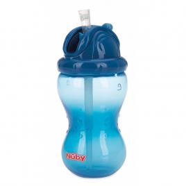 Nuby - cana cu pai anti-alunecare, cu inchidere etansa, plastic, 360 ml, 12+ luni, albastru inchis