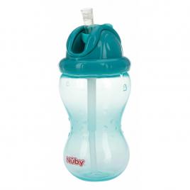 Nuby - cana cu pai anti-alunecare, cu inchidere etansa, plastic, 360 ml, 12+ luni, albastru