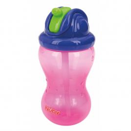 Nuby - cana cu pai anti-alunecare, cu inchidere etansa, plastic, 360 ml, 12+ luni, roz