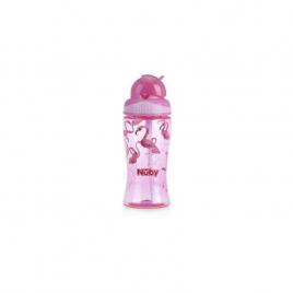 Nuby - cana cu pai anti-alunecare, cu pai moale din silicon, din materialul ecologic tritan, 360 ml, 4+ ani, roz