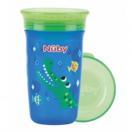 Nuby - cana magica, 360°, cu supapa din silicon, cu capac, 300 ml, 6+ luni, albastru/verde