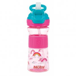 Nuby - cana sport cu pai moale si pliabil, din materialul ecologic tritan, rezistenta, 360 ml, 3+ ani, roz