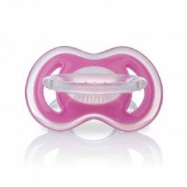 Nuby - jucarie pentru dentitie, cu peri moi, din silicon, se poate utiliza cu gel calmant, 0+, roz
