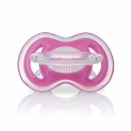 Nuby - jucarie pentru dentitie, cu peri moi, din silicon, se poate utiliza cu gel calmant, 0+, roz
