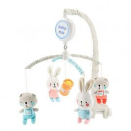 Carusel muzical pentru patut, cu 5 jucarii din plus, bears and rabbits, baby mix