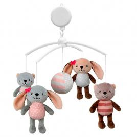 Carusel pentru patut, cu 5 jucarii din plus, rabbit and friends, baby mix