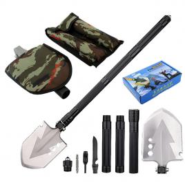Lopata militara multifunctionala, pliabila, din otel, 16 piese, culoare Negru/Argintiu