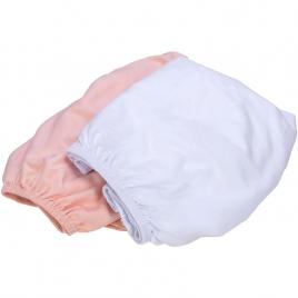 Set 2 cearceafuri cu elastic pentru patut leagan sau patut co-sleeper, bubaba, dimensiune 90x50 cm, din bumbac jersey, alb si roz