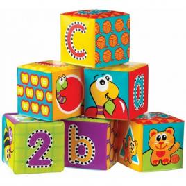 Set 6 cuburi noi pentru baie, cu litere si cifre, dimesiune 7.5 cm fiecare cub, splash and learn soft blocks for bath, playgro