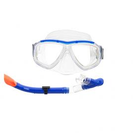 Set masca si tub pentru scufundari, inot, snorkeling, silion, plastic, 12+ ani, albastru