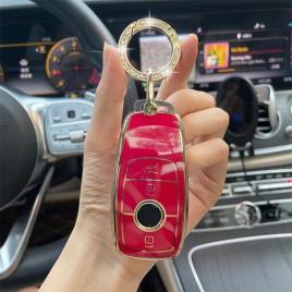 Husa de protectie premium pentru cheie auto, Elegance Luxury Cover Key, Rosie, compatibila cu Mercedes Benz A C E S G Class W177 W205 W213 X167 W222 CLA GLE GLB GLS AMG Maybach