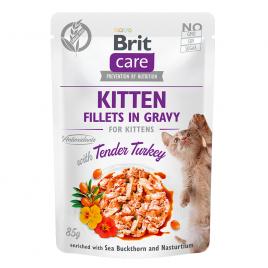Hrana umeda cu carne de curcan pentru pisici brit care cat pouch kitten 85 g brit