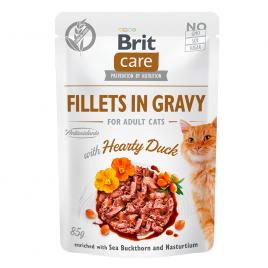 Hrana umeda cu fileuri de rata pentru pisici brit care fillets in gravy with hearty duck 85 g brit
