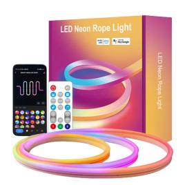 Banda LED flexibila Smart RGB cu Bluetooth si control de la distanta multiple moduri de functionare compatibil Google si Alexa Sincronizare muzica IP65 3m