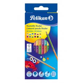 Creioane bicolor lacuit, set 12 bucati, 24 culori, sectiune rotunda, mina 3 mm