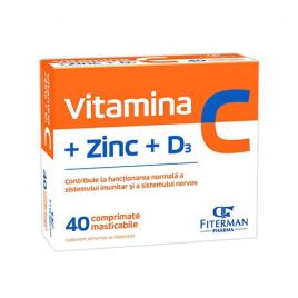 Vitamina c + zinc + d3 fără zahăr - 40 comprimate masticabile