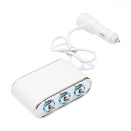 Adaptor bricheta auto tripla 12/24v, iluminata led, cu intrerupator individual si 1 port usb, 5v, 2.1a