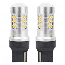 Set becuri auto cu led canbus, 3030, 24smd, compatibil t20, 7440, wy21w, portocaliu, 12v / 24v, destinat competitiilor auto sau off-road