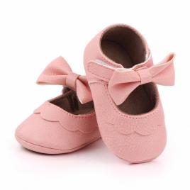 Pantofiori roz cu volanas si fundita pentru fetite (marime disponibila: 12-18