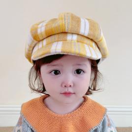 Bereta in carouri galbene pentru fetite - chic (marime disponibila: 4 ani)
