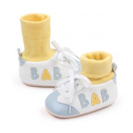 Tenisi cu ciorapel galben si insertii bleu - baby (marime disponibila: 3-6 luni