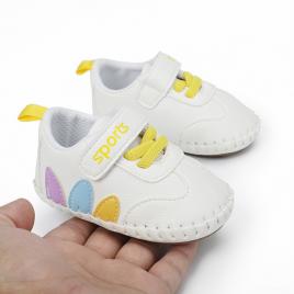 Adidasi albi pentru bebelusi - frunzulite colorate (marime disponibila: 3-6